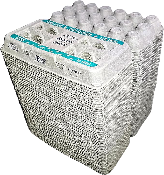 18-Pack Farm Fresh Egg Cartons – Recycled Paper cardboard, Cute Printed Design, Reusable & Durable – Holds up to XL Chicken Eggs – Eco-Friendly Storage for Backyard & Homestead Eggs - 50 Pack