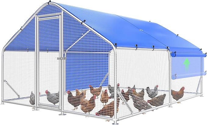 Sino Luban Large Metal Chicken Coop Run with Galvanized Hardware Cloth for 20 Chickens/Ducks, Chicken Runs for Yard with Waterproof Cover, Chicken Enclosure Pen Outdoor, Walk-in Poultry Cage