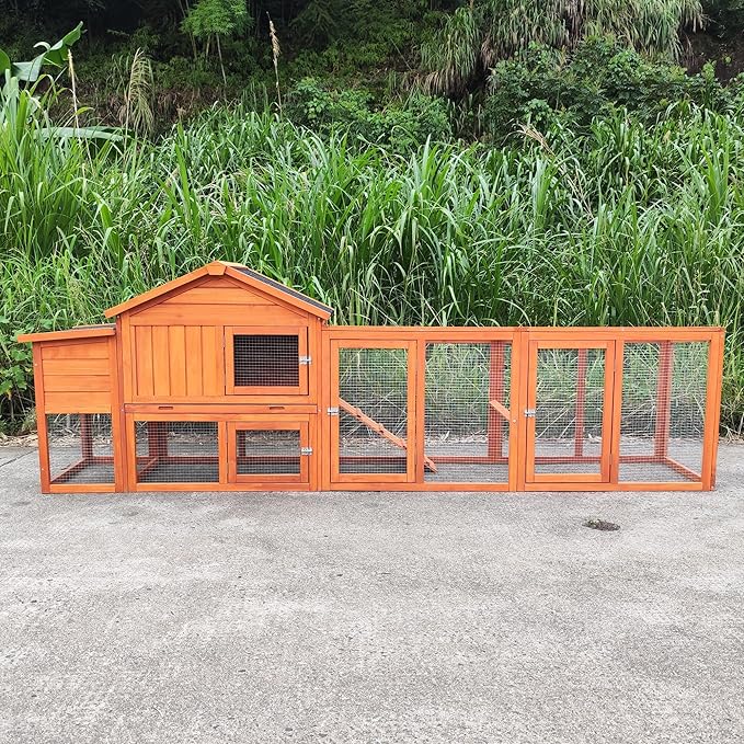 ZMAD Large Chicken Coop with Run, Wooden Hen House for 2-5 Chickens, Outdoor Chicken Run Poultry Cage Rabbit Cage Duck House with Nesting Box (Red)