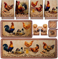 10 Pcs Rooster Chicken Kitchen Dish Towels Rugs Oven Mitts and Pot Holders Sets Farmhouse Rustic Rooster Kitchen Decor Set for Cooking Baking Grilling Women Mom Gift(Brown)