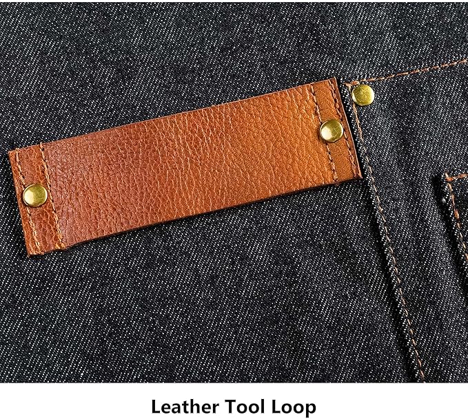 Denim Apron with Pockets Tall Bib Apron Large with Long Ties Adjustable - Gifts for Men Women