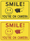 2-Pack Smile You're On Camera Metal Signs - 8x12 Inch Rust-Free Weather-Resistant Wall Decor with Pre-Drilled Holes, Humorous Surveillance Signs for Home, Bar, Man Cave, Garage, Farm, Outdoor & Indoor