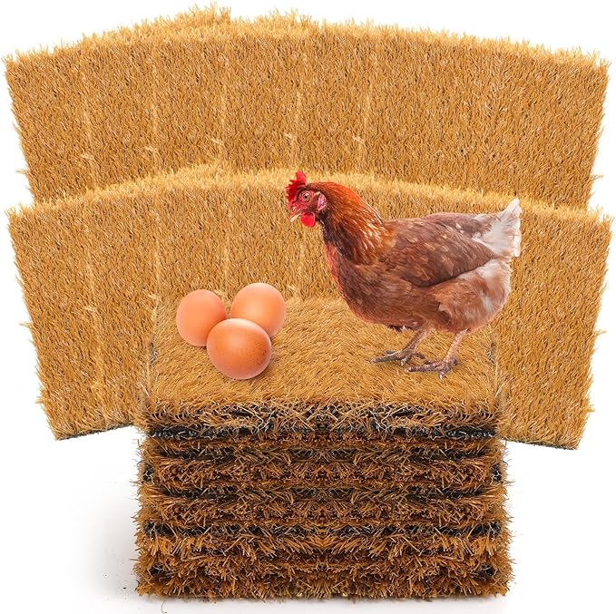 6 Pack Chicken Nesting Box Pads, 13 x 13 x 1.18 Inch Washable Nesting Pad for Chicken Coop, Artificial Grass Rug Carpet Reusable Nest Box Bedding Fake Synthetic Turf Mat for Hen Laying Eggs