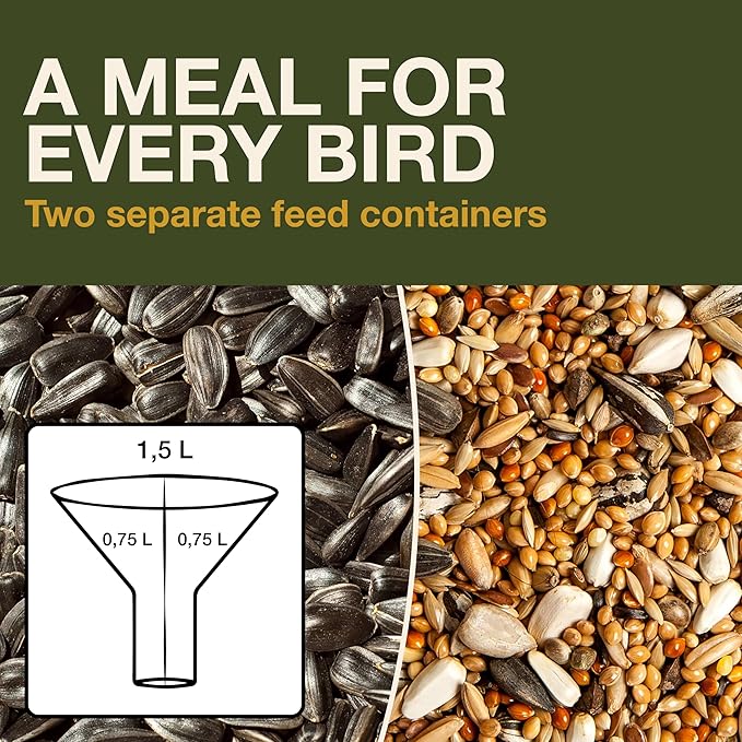 SWISSINNO Bird Feeders - No Mess Hanging Bird Feeder for Outdoors - Smart Birds Davos Spill Proof Wild Cardinal & Small Bird Feeder with Integrated Seed Catcher Tray - Dual Chamber - Green