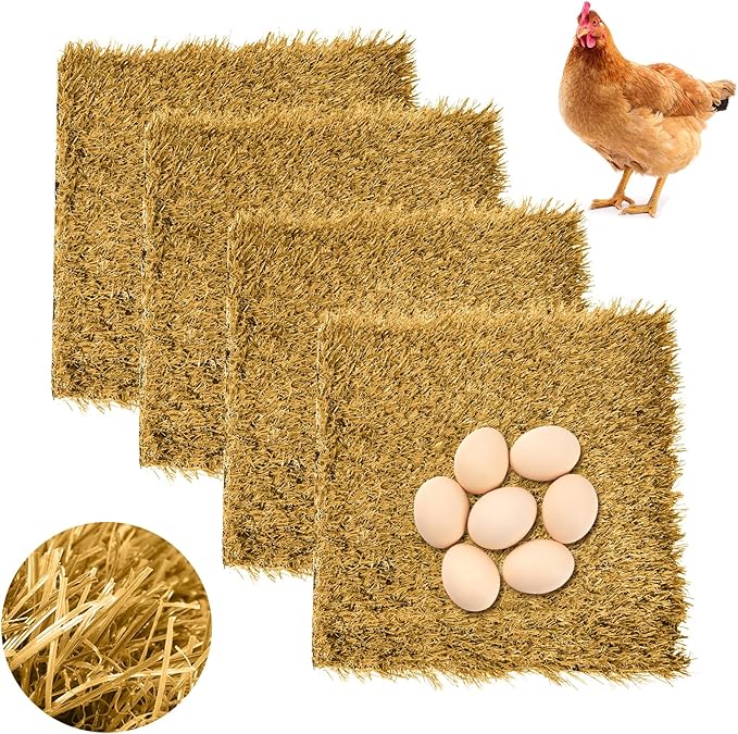 Hamiledyi 4 Pcs Chicken Nesting Pads Artificial Grass Rug Carpet Synthetic Turf Mat 12"x12" Washable Chicken Coop Bedding Laying Garden Lawn Indoor/Outdoor Bedding for Chicken Hen Small Pets(Brown)