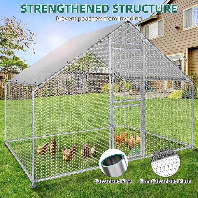YITAHOME Large Chicken Coops for 6/10 Chickens, Metal Chicken Run Chicken House, Poultry Cage with Waterproof Cover for Goose Rabbits Ducks, Chicken Runs for Yard Outdoor(6.6 x 9.8 x 6.4 ft)