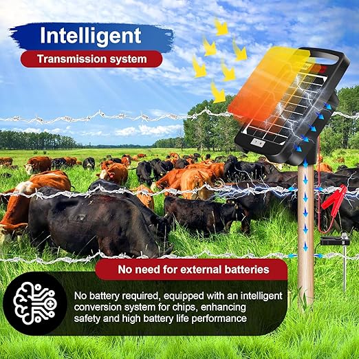 20 Miles Solar Electric Fence Charger,Output 0.32J Electric Fence Charger,24-Hour Uninterrupted Protection Solar Fence Charger,Solar Fence Energizerr That can Work for 14 Days Without Sunlight
