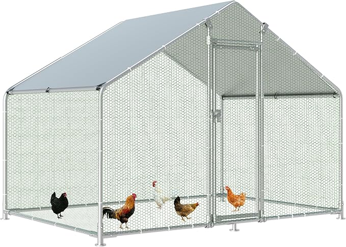 HITTITE Large Metal Chicken Coop with Run, 9.84 x 6.4 x 6.56 ft Walk in Poultry Cage Chicken Run Pen, Outdoor Chicken Runs for Yard with Waterproof & Anti-UV Cover
