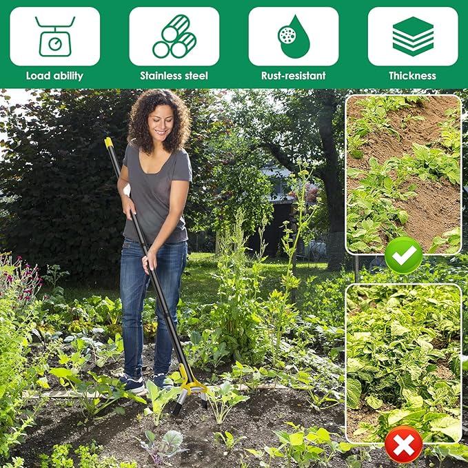 Garden Hoe Tool 1.2/1.6M Stainless Steel Incisive Stirrup Loop Hoe with Triangle Head and Long Handle Ergonomic Weeding Tool for Backyard Courtyard Vegetable Farm Planting .(4 Sections 1.6m)