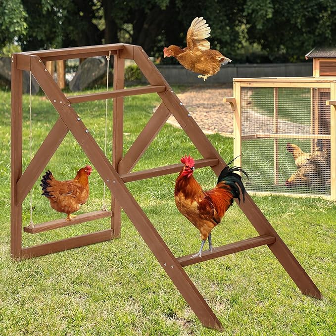 PETSFIT Chicken Perch for Pet's Healthy and Happy,4 Chicken Roosting Bars with Swing Fit for 8-10 Chickens,Ideal for Backyard Coops,Farms,Easy to Assemble and Clean