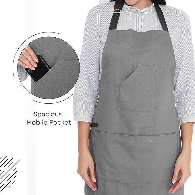 Encasa XO Adjustable Kitchen Cotton Apron With Pockets & Towel Holder Of Size 27x33 in (Grey) for Men & Women Chefs For Cooking & Baking in Home, Restaurants & Barbeque