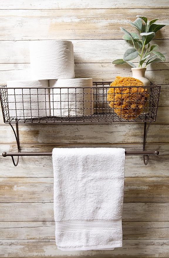 DII Rustic Farmhouse Bathroom Décor, Metal Storage, Large Towel Bar, Rustic