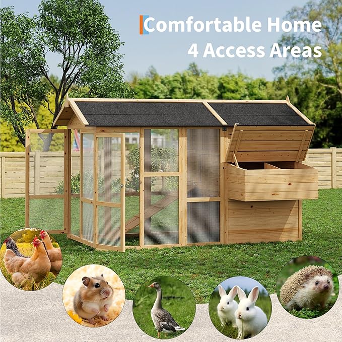 GAOMON Large Outdoor Chicken Coop for 4-6 Chickens Wooden Hen House Poultry Pet Hutch Run Cage w/Waterproof Asphalt Roof, Ramp, Nesting Box, Wire Fence, Grey (80" x 35" x 54") (Natural)