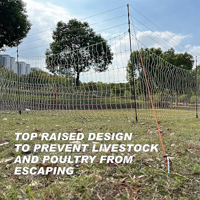 Poultry Electric Netting Fence - 41.3''H (can be Manually Raised to 53.1''H) x 65.6'L for Flying Chicken, Sheep, Goats in Farms, Ranches and Gardens, PK1