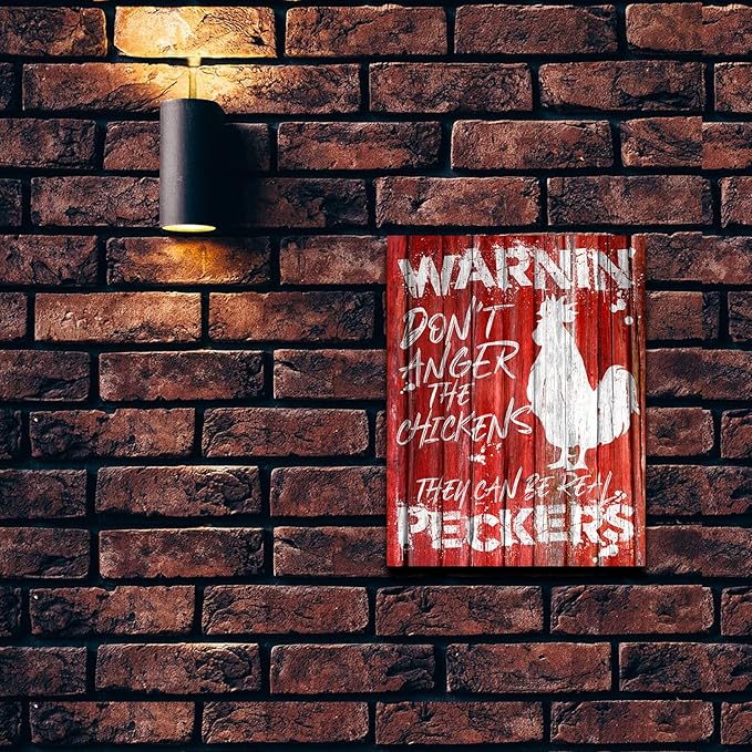 Desperate Enterprises Chicken Warning Tin Sign - Nostalgic Vintage Metal Wall Decor - Made in USA