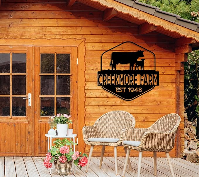Custom Metal Farm Name Sign, Farmhouse Decor, Personalized Cow Sign, Family Name Sign, Outdoor Wall Decor, Large Customize Decoration, Farm Entrance Sign, Ranch Gate Sign, Barn Sign, Gift for Farmer
