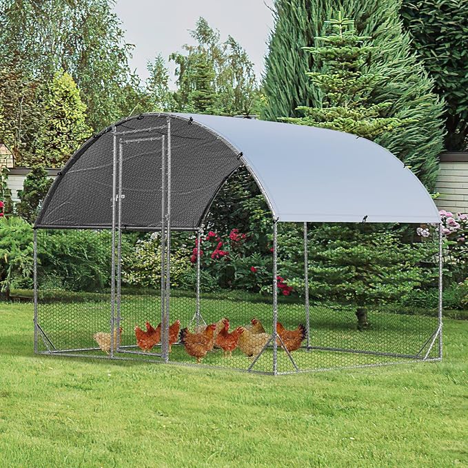 Giantex 9.2ft Metal Chicken Coop, Galvanized Walk-in Chicken Run with Waterproof Cover, Dome Shaped Poultry Cage Hen Run House Rabbits Habitat Cage for Backyard Farm Outdoor (9.2 x 6.2 ft, Dome)