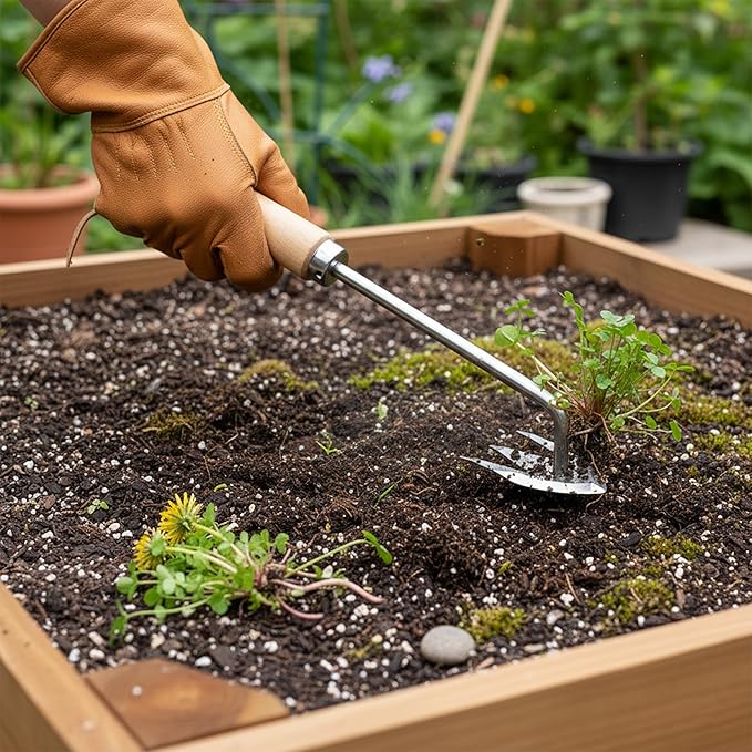 Manual Weed Remover Tool, Deweeder Hand Tool for Lawn and Garden, Upgrade 2026 Pulling Uprooting Weeding 3 Tooth Puller, Stainless Steel Weeder for Gardening Backyard Farm Plant, Durable Wooden Handle