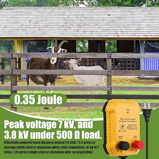 Electric Fence for Preventing Animals Intruding 2 Mile 110VAC 0.15 Joule Electric Plug in Fence, 50 Black Insulator and 1 Socket Tool 250ft Aluminum Wire for Animals and Keep Out Predators