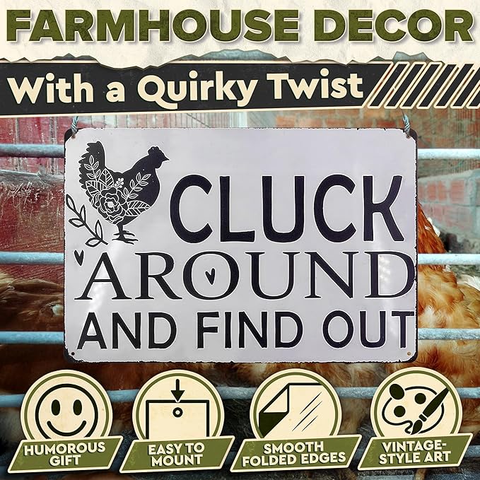 Rustic Chicken Coop Sign – Metal Rooster Decor for Barn or Kitchen, Farmhouse Tin Sign 8 x 12 inch, Country Farm Decorations, Vintage Chicken Wall Art