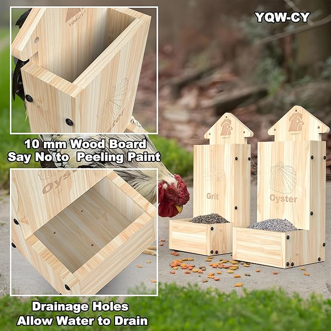 2Pack Chicken Oyster Shell and Grit Feeder, Wooden Chicken Feeder Combo, Hanging Gravity Chicken Grit Feeder, Coop Accessories for Healthier Hens Chick and Eggs