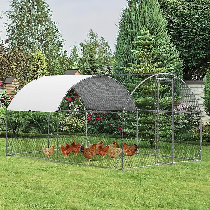 Giantex 12.5ft Metal Chicken Coop, Galvanized Walk-in Chicken Run with Waterproof PE Cover, Dome Shaped Poultry Cage Hen Run House Rabbits Habitat Cage for Backyard Farm Outdoor (12.5 x 9.2 ft, Dome)