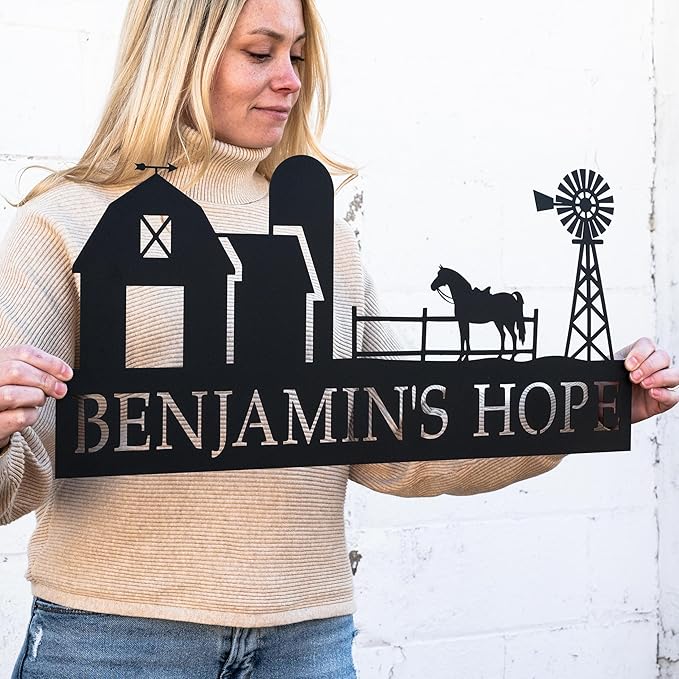 Personalized Metal Ranch Scene Wall Art – Custom Farmhouse Decor, Rustic Country Home Accent, Barn or Yard Decoration