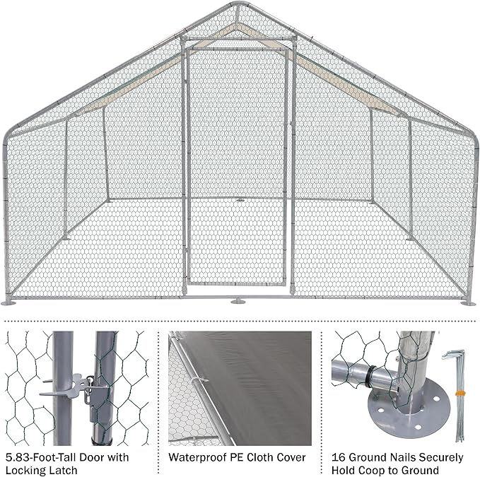 Chicken Coop - Large 13x9x6-Foot Chicken Run with Waterproof Cover and Lockable Door - Metal Chicken Coop for Ducks, Geese, or Rabbits by Pure Garden