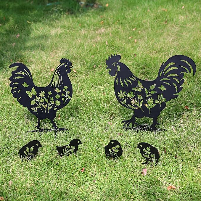 Chicken Decor, Garden Metal Stakes Gifts for Women/Men Chicken Lovers Gifts Silhouette Statues for Yard Art, Outside, Patio, Outdoor Decor, Garden Decorations, Lawn Ornaments