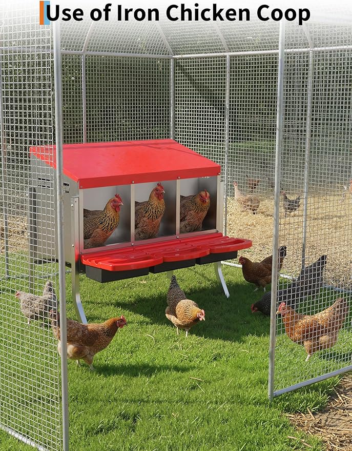 Chicken Nesting Box with Nesting Pads, Galvanized Steel Nest with Roll Away Egg Collection & Swing Perch, Easy-Clean Laying Box for Hens, Heavy Duty Design for Chicken Coop