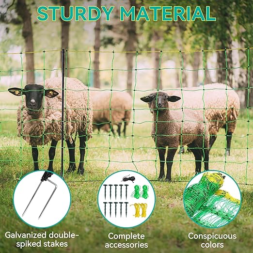 Electric Fence Netting - 42.5" H x 164' L, Portable Movable Livestock Nets Mesh for Goats, Sheep, Hogs, Dog, All-Purpose Electric Fencing for Backyards, Homesteaders, Farms Ranches, and Gardens