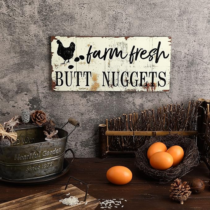 Farm Fresh Chicken Wall Decor Chicken Coop Sign Accessories Rustic Hen House Deco Farmhouse Wooden Door Decoration for Home Kitchen Decoration(Vintage Color)