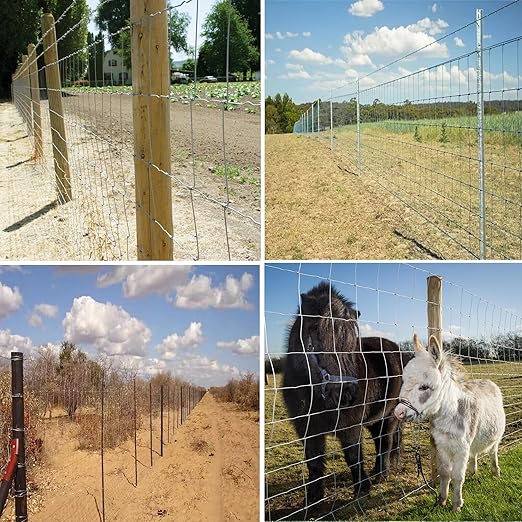 Farm Fence 4ft x 100ft Heavy Zinc Coating Cattle Fence,Galvanized Field Wire Fencing Deer Goat Hog Wire Fencing for Yard Livestock & Animals Protection