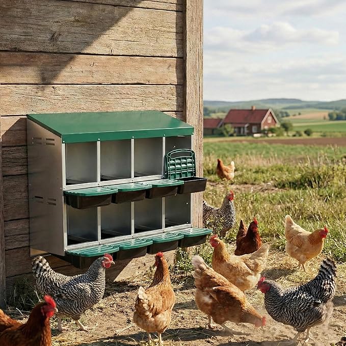 8-Hole Chicken Nesting Box, Roll Away Poultry Nesting Boxes for Egg Laying, Galvanized Steel Chicken Coop Nesting Box with Removable Trays, Wall Mount or Freestanding, Easy Clean
