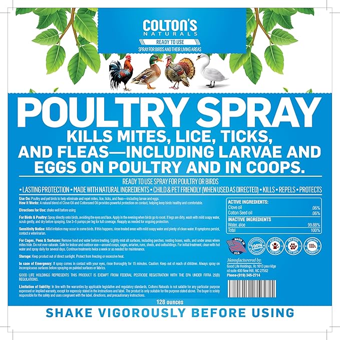 Colton’s Naturals Poultry Spray 1 Gallon – for Chickens – Helps with Mites, Lice, Fleas & Scaly Leg – Safe for Coops, Birds & Backyard Poultry