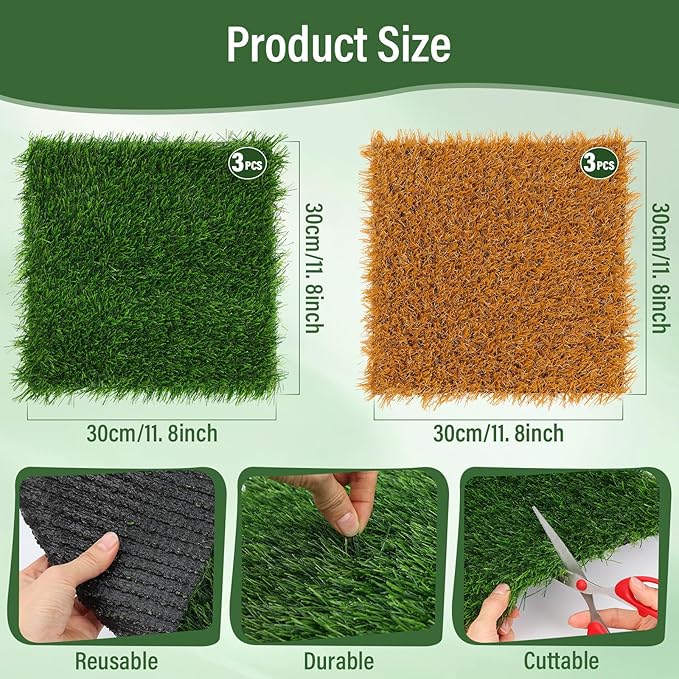 Jollidecor 6 PCS Nesting Pads for Chicken Coop-12''x12'', Washable Artificial Grass Box Liners for Laying Eggs, Green and Light Brown Chicken Bedding for Nesting Box, Pets, Garden Indoor Outdoor