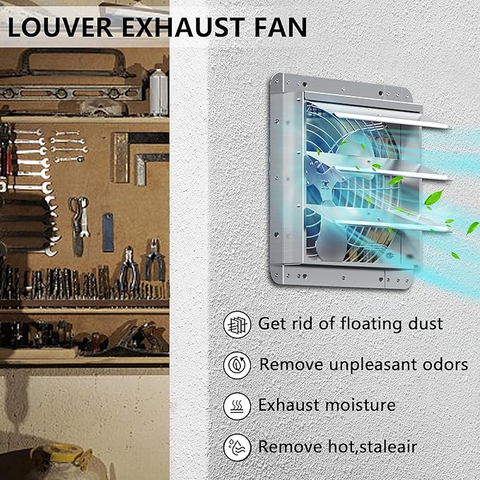 12 Inch Shutter Exhaust Fan, Aluminum Wall Mounted Exhaust Fan, 1030 CFM High Speed Automatic Shutter Attic Fan, Vent Fan For Greenhouse,Shed,Shop,Garage