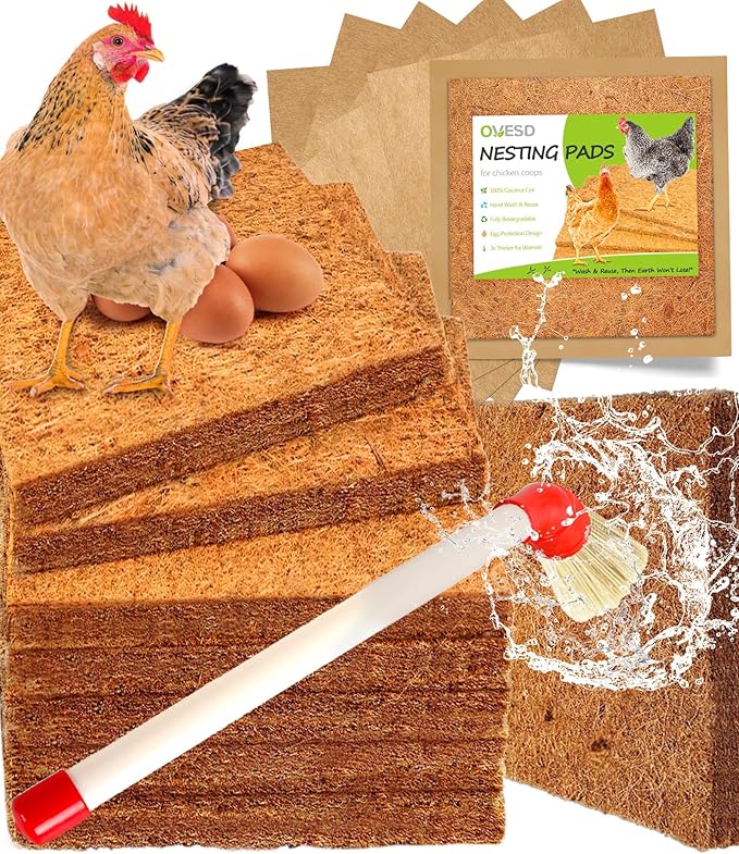 Reusable Washable Chicken Nesting Pads, 3X-Thick Nest Box Pads with Cleaning Brush, 12"x12" Chicken Coop Bedding for Laying Hens, Biodegradable Nesting Boxes Accessories (7 Pads + 1 Brush)
