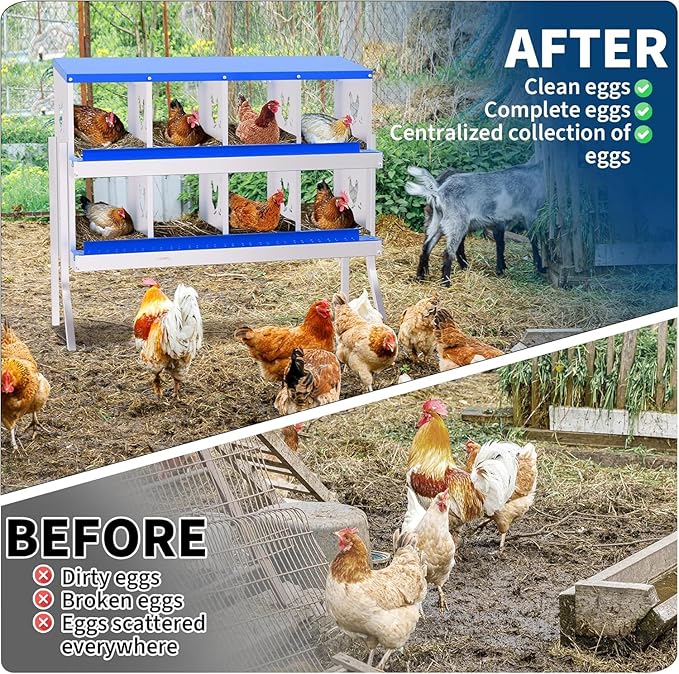 Chicken Nesting Box, 8 Compartments Laying Boxes for Chicken Hens Poultry Protect Eggs Chicken Coop Wall Mount Metal Nest Box for Chicken Coop