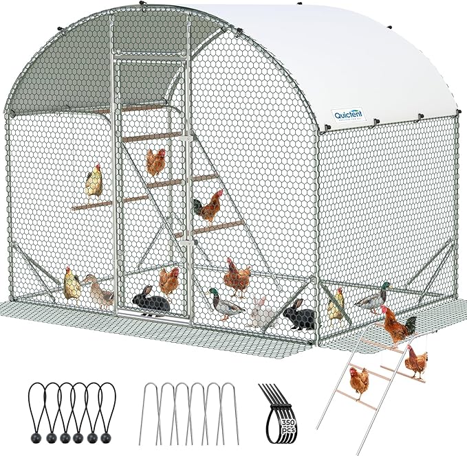 Quictent Essential Series 6.6x9x6.6ft Metal Chicken Coop Run with Climbing Ladder, Walk-in Outdoor Poultry Cage with PVC Coated Chicken Wire, Hen Duck Rabbit Farm House, Waterproof Anti-UV Cover