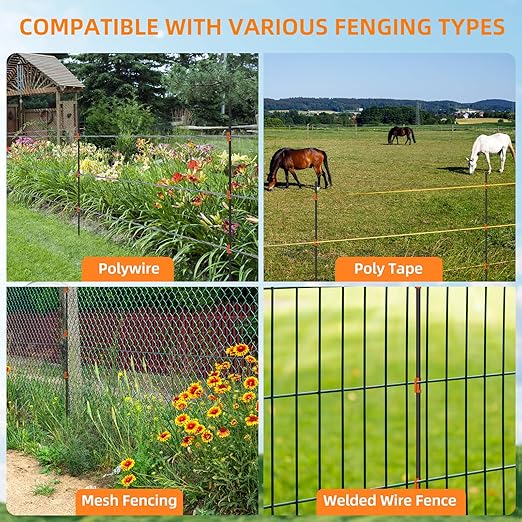 25Pcs 46Inch Portable Electric Fence Posts Kit with 75 Insulators,Temporary Electric Fencing for Containment of Chicken,Cow,Sheep & Small Animals,Easy Setup Backyard and Garden Electric Fence Stakes