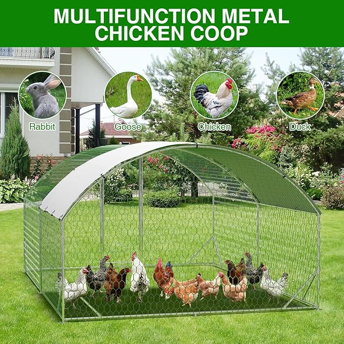 Large Metal Chicken Coop, Walk-in Poultry Cage, Chicken Run Pen House with Waterproof & Anti-Ultraviolet Cover Chicken Coop Run with Double Lockable Doors for Outdoor and Backyard 9.8 x 13.1 x 6.6 ft