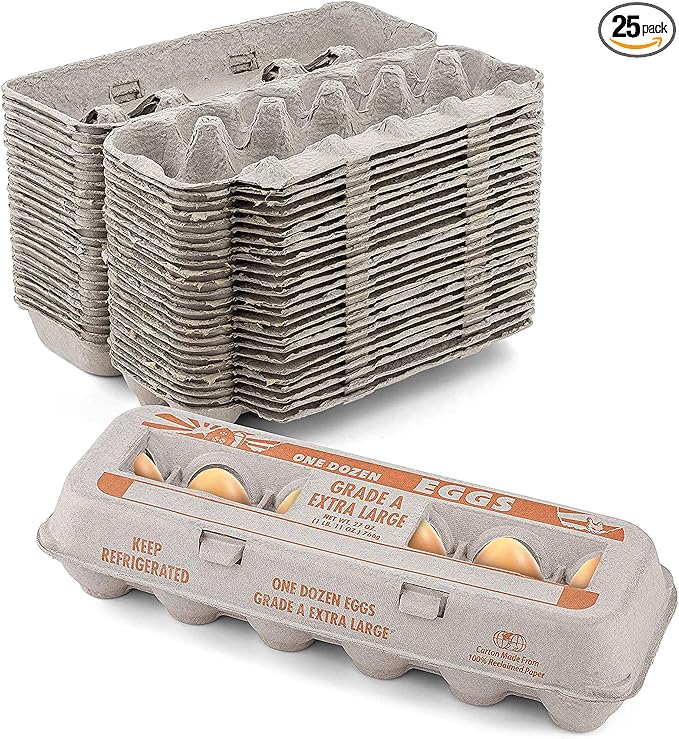 MT Products Printed Natural Pulp Egg Cartons 1 Dozen - Disposable Egg Storage Container (Pack of 25) - Made in the USA