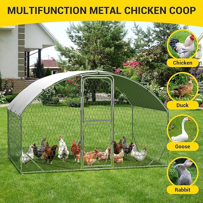 Large Metal Chicken Coop, Walk-in Poultry Cage, Chicken Run Pen House with Reinforcement & Waterproof & Anti-Ultraviolet Cover Chicken Coop Run with Double Lockable Doors for Outdoor 9.8 x 6.5X 6.5ft