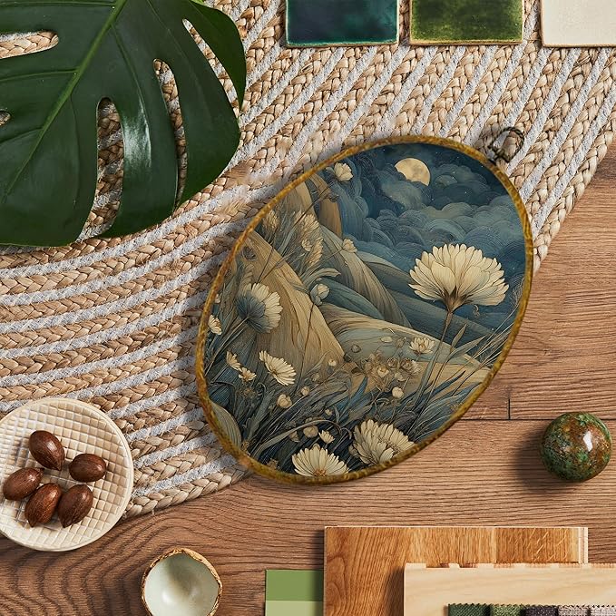 shiviody Vintage Floral Canvas Wall Art Decor, Retro Country French Gallery Wall Art, Antique Flower Nature Dark Botanical Oval Hanging Frame Prints Decorations for Living Room Bedroom Kitchen 8.6"x11.4"