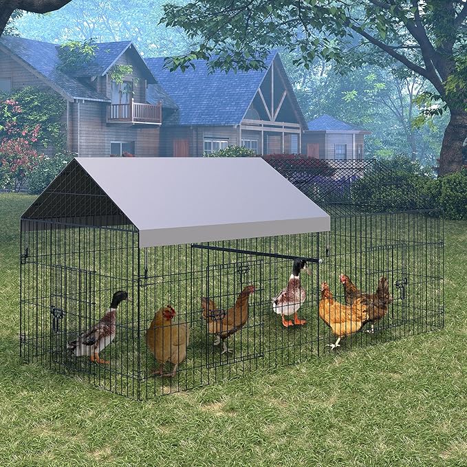 Metal Chicken Coop, 86" L×40" W×40" H Chicken Runs for Yard with Waterproof Cover, Outdoor Portable Chickens Pen with 4 Doors, 1 Window for Small Animals Duck, Rabbit, Hen