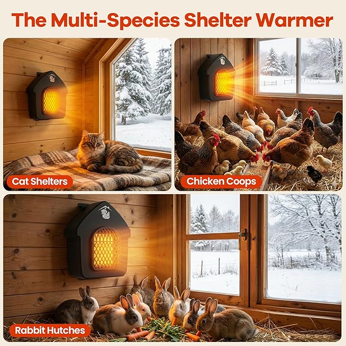 Dog House Heater with Thermostat, Outdoor Pet Heater with Anti-Bite Cord, Chicken Coop Heater, Wall-Mounted Heater for Dog House Outdoor, Suitable for Dogs Cats Chickens Hamsters