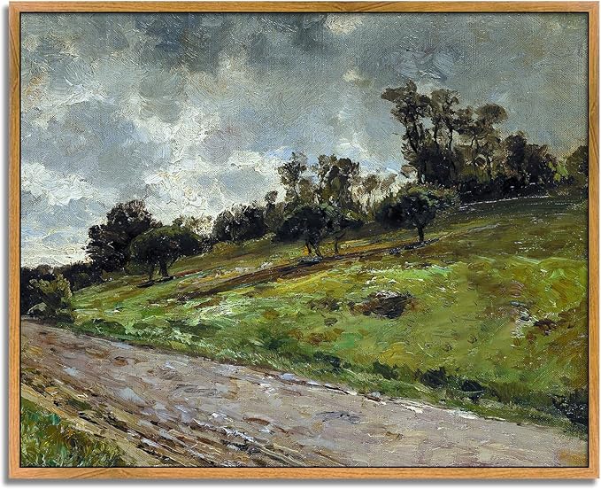 Vintage Country Wall Art Natural Landscape Picture Country Road Painting Antique Farmhouse Wall Art Wilderness Artwork Rustic Landscape Poster Vintage Village Painting Green Scenery Picture 8x10in Framed