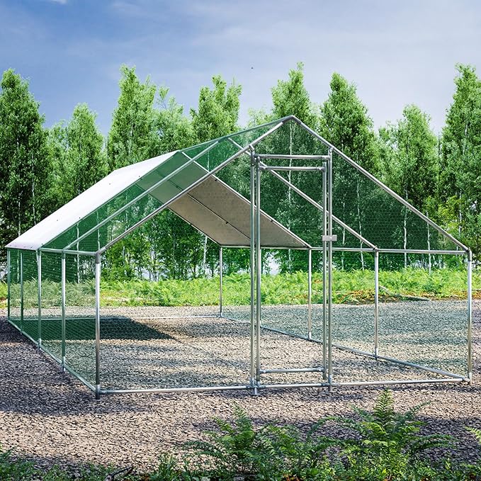 Large Metal Chicken Coop Chicken Pen Walk-in Poultry Cage with Water-Resident and Anti-UV Cover Chicken Runs for Yard with Cover Duck Rabbit Dog House Outdoor