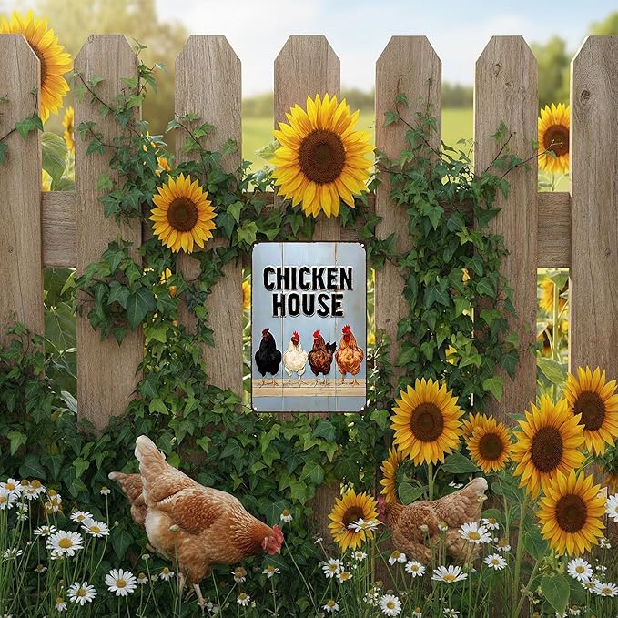 Funnysign Vintage Chicken Sign Chicken House Tin Sign for Chicken Coop Farm Kitchen Garden Yard Decor 8x12 inch (3909)